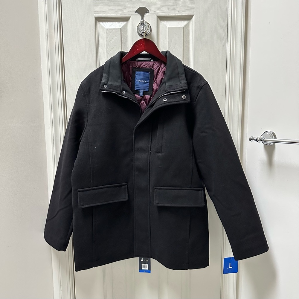 NWT Nautica Men's Wool Blend Black Coat Size Large